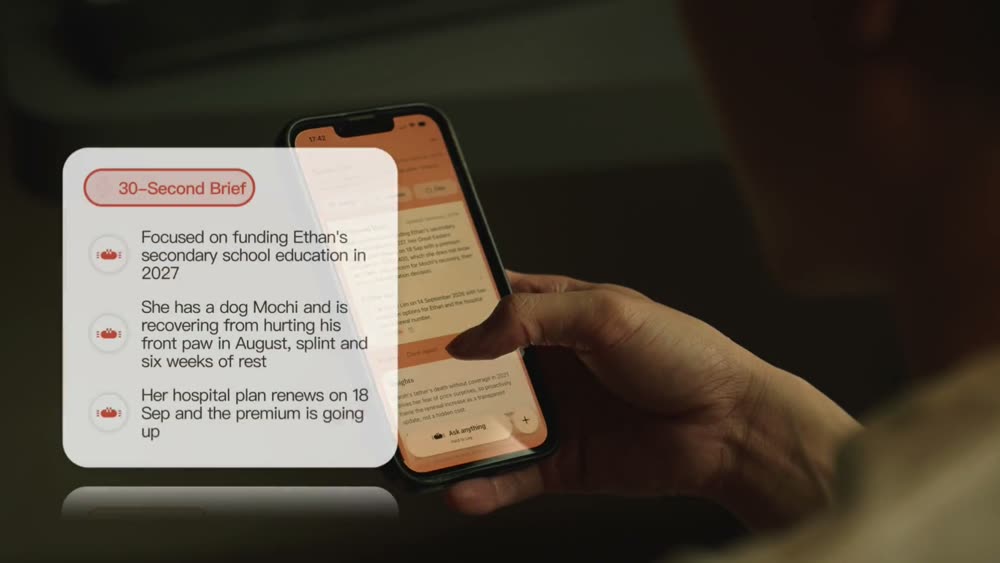 A 30-second brief floating beside the phone